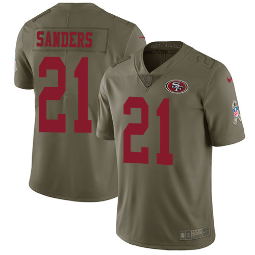 Nike 49ers #21 Deion Sanders Olive Men's Stitched NFL Limited Salute to Service Jersey - Click Image to Close